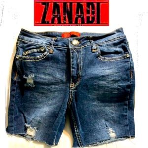 ZANADI vintage embellished/distressed dark wash shorts size 8 excellent cond